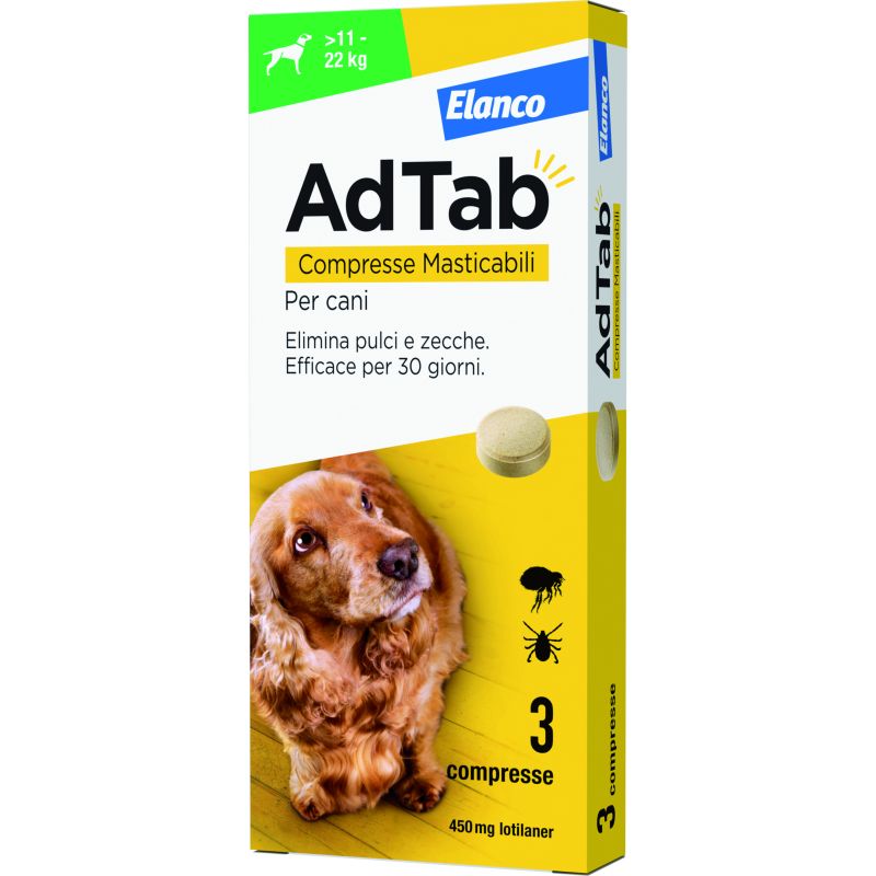 Elanco ANTIPARASSITARIO COMPRESSA MASTICABILE AdTab x cani 11÷22 kg. (cf. 3 compr. da 450 mg) - immagine 2