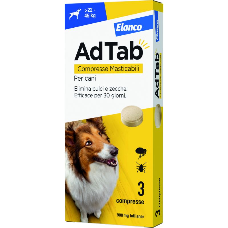 Elanco ANTIPARASSITARIO COMPRESSA MASTICABILE AdTab x cani 22÷45 kg. (cf. 3 compr. da 900 mg) - immagine 2