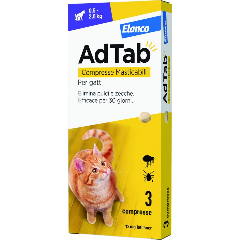 Elanco ANTIPARASSITARIO COMPRESSA MASTICABILE AdTab x gatti 0,5÷2,0 kg. (cf. 3 compr. da 12 mg) - immagine 2