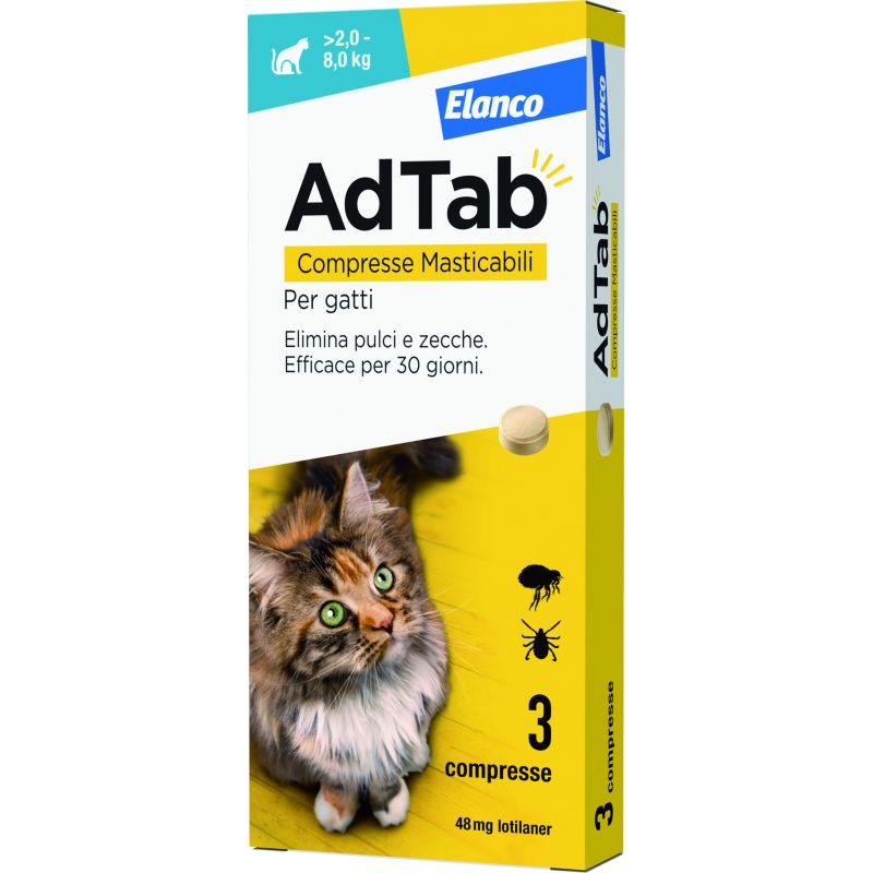 Elanco ANTIPARASSITARIO COMPRESSA MASTICABILE AdTab x gatti 2,0÷8,0 kg. (cf. 3 compr. da 48 mg) - immagine 2