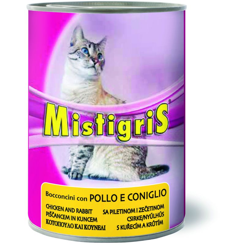 Morando BOCCONI PER GATTI ''MISTIGRIS'' gusto pollo e coniglio - gr. 405 (confezione da 24) - immagine 2