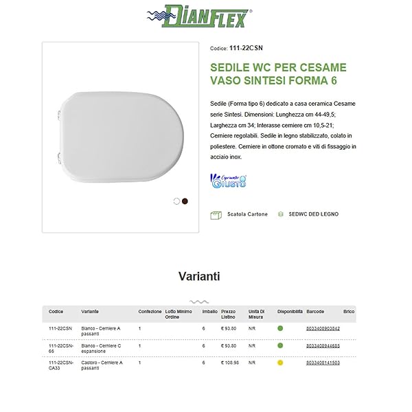 Copriwater per Cesame Vaso Sintesi cerniere A passanti - immagine 3