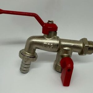 Doppio rubinetto da giardino in ottone da 1/2 inc. e [+ adattatore da 3/4 di pollice] valvola a sfera rubinetto tubo raccordo a doppia uscita rubinetto da giardino kit rubinetto esterno