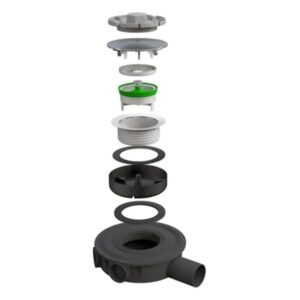 "SAVOISIENNE" scarico per piatti doccia ultra sottili, modello con sifone secco. Coperchio in ABS cromato ø120 mm, scarico ø50 mm, altezza 57 mm
